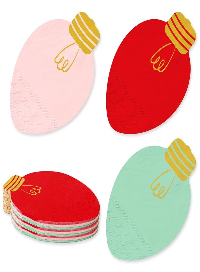 Whaline 60Pcs Christmas Light Paper Napkin Green Red Pink Disposable Dinner Napkin Boho Lunch Napkin for Xmas Winter Party Decor - Image 1